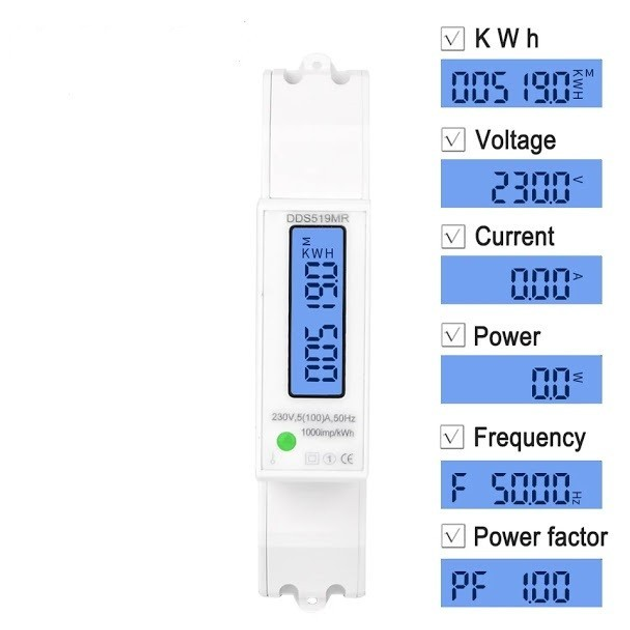 Лічильник електроенергії однофазний на дин-рейку DDS519MR, Modbus RTU ...
