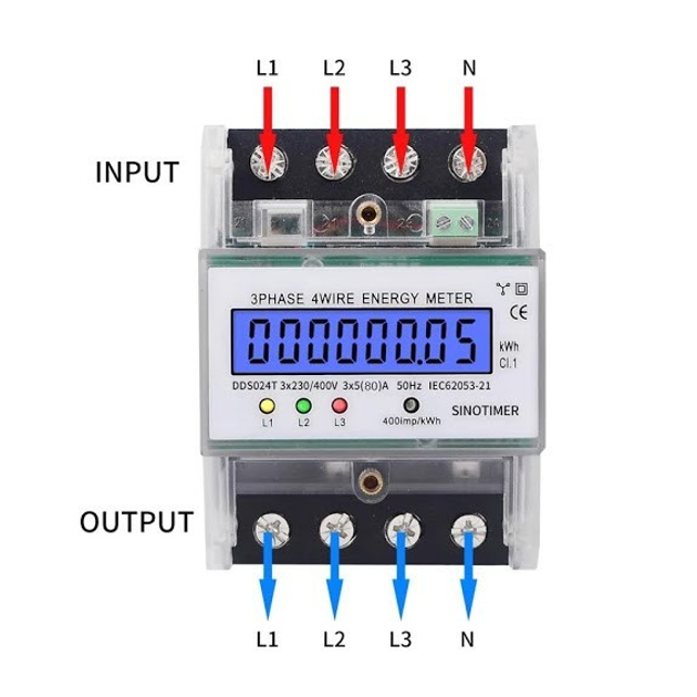 Счетчик электроэнергии трехфазный DDS024T на дин рейку 5(80)А 3X230V ...