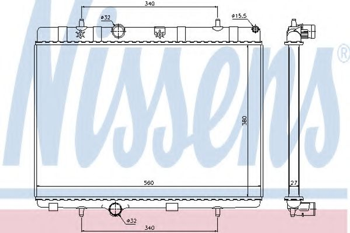 Радиатор CN C2(02-)1.6 HDI(+)[OE 1330.P8] Nissens (636007) - изображение 1