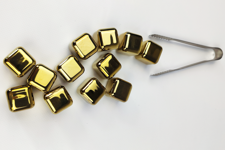 Кубики металеві Moltis Whiskey Stones Gold 8 шт для віскі та інших напоїв + щипці - зображення 3