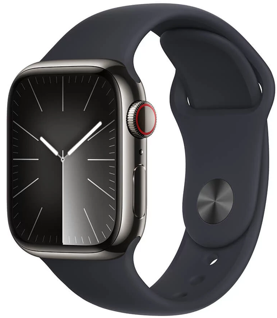 Смарт-годинник Apple Watch Series 9 GPS + Cellular 41mm Graphite Stainless Steel Case with Midnight Sport Band - M/L (MRJ93) - зображення 1