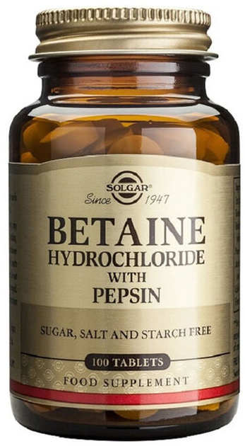 Suplement diety Solgar Betaine Hydrochloride 100 tabletek (0033984002401) - obraz 1