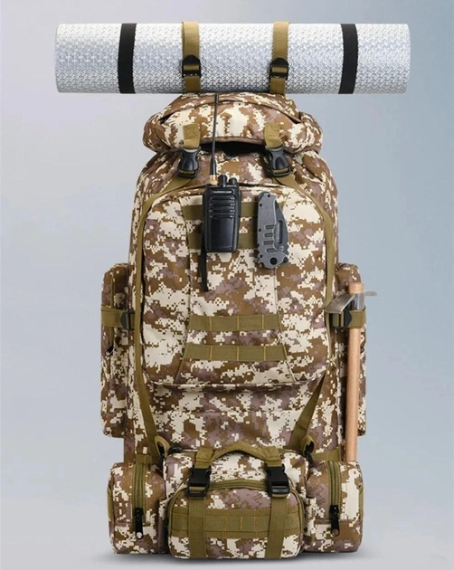 Великий тактичний рейдовий рюкзак 100л Tacal-A4 з додатковим підсумком. Колір піксель. - зображення 2