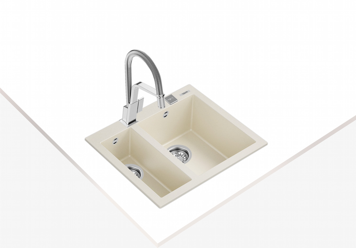 Zlewozmywak granitowy TEKA Maestro ForSquare 2B 590 TG 590x500x200 mm jasny kremowy (115260022) - obraz 2