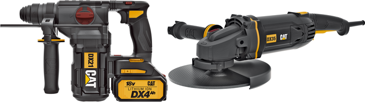 Набір Акумуляторний безщітковий перфоратор CAT DX21 + КШМ мережева CAT DX35 230 мм - зображення 1