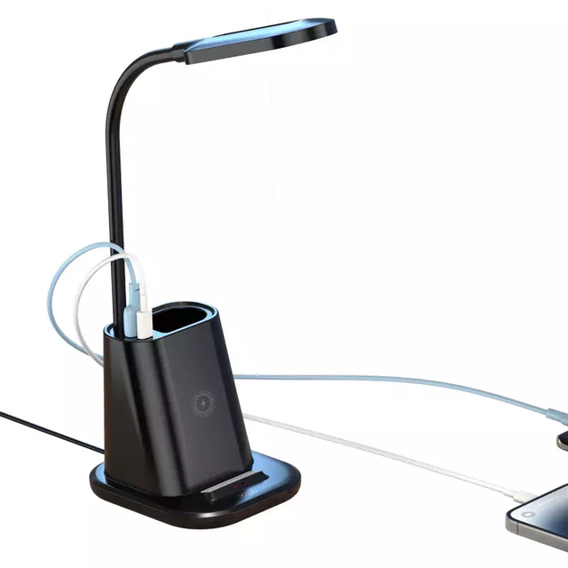 Лампа XO WX032 (pen holder, desk lamp, wireless charger) 3 in 1 25W wireless charger Black - зображення 3