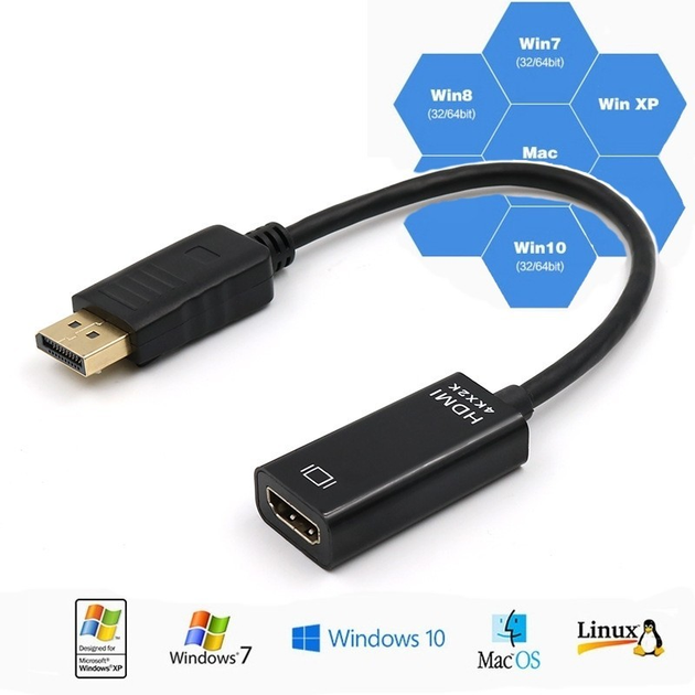 Перехідник-конвертер HDMI DisplayPort 4K Чорний (HDMI-DP-4K) – фото ...