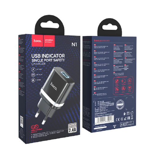 Адаптер HOCO мережевий Ardent N1 1USB 2.4A 12W black - изображение 2