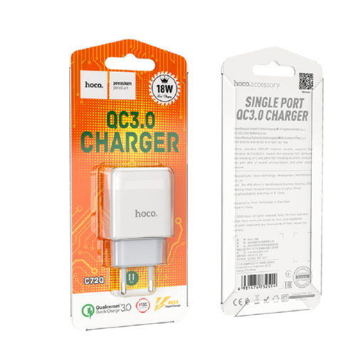 Адаптер HOCO сетевой Glorious C72Q 1USB QC3.0/FCP/AFC 3A 18W 33г white - изображение 2