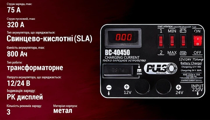 Пуско-зарядное устр-во PULSO BC-40450 12&24V/75A/Start-320A/цифр.индик. - изображение 5