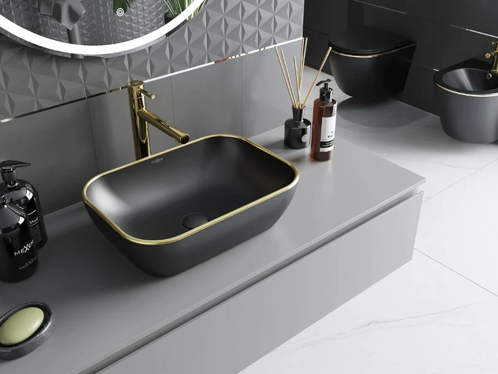 Умывальник (раковина) MEXEN RITA BLACK MATT GOLD EDGE накладной - изображение 2