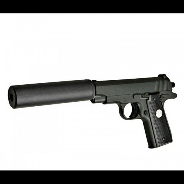 Страйкбольный пистолет Browning mini с глушителем, Вальтер металл черный - изображение 1