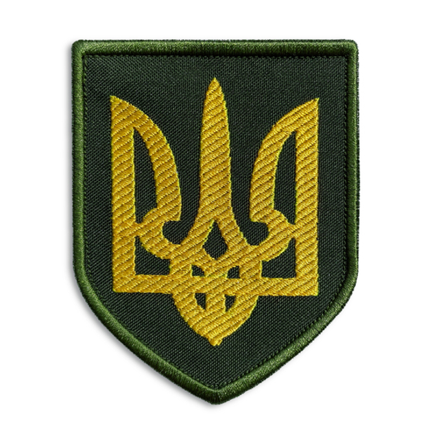 Шеврон нашивка на липучке Герб Украины, вышитый патч хаки 8х10 см - изображение 1