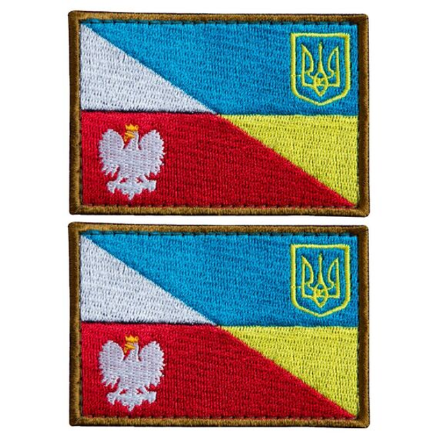 Шеврон 2шт, нашивка на липучке флаг Украины и Польши, вышитый патч 5х8 см - изображение 1