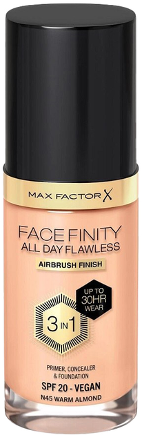 Podkład w płynie Max Factor Facefinity All Day Flawless 3 w 1 45 Warm Almond 30 ml (3616303999353) - obraz 1