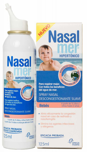 Раствор морской соли для детей Omega Pharma Nasalmer Junior Hipertonico 125 мл (8470001724854) - изображение 1