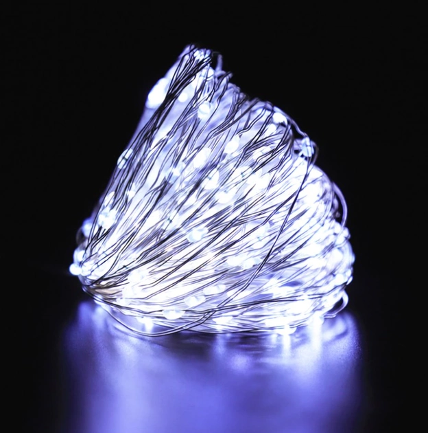 Новогодняя светодиодная гирлянда нить Роса 200 LED 20 метров Белый на батарейках 3АА - изображение 3