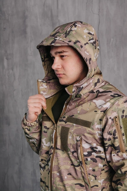 Куртка мужская Водонепроницаемая тактическая Soft shell мультикам (на молнии с капюшоном) Мультикам M - изображение 2