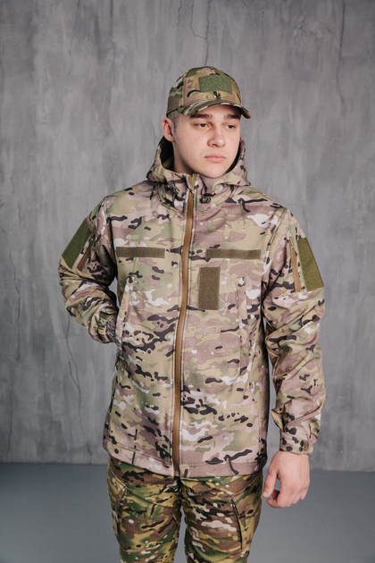 Куртка мужская Водонепроницаемая тактическая Soft shell мультикам (на молнии с капюшоном) Мультикам 2XL - изображение 1