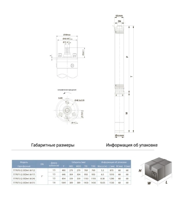 Насос скважинный Dongyin 2.5SDm1.5/31 777073 - изображение 2