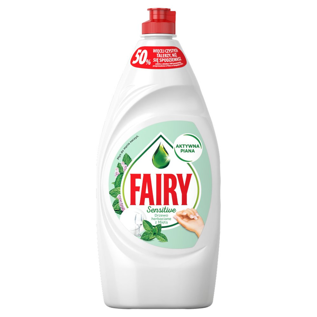 Płyn do mycia naczyń Fairy Sensitive Drzewo herbaciane z miętą 900 ml (4015400958130) - obraz 1