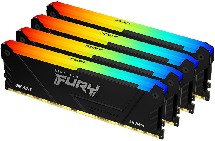 Оперативная память Kingston Fury DDR4-3200 32768MB PC4-25600 (Kit of 4x8192) Beast RGB 1Rx8 Black (KF432C16BB2AK4/32) - изображение 1