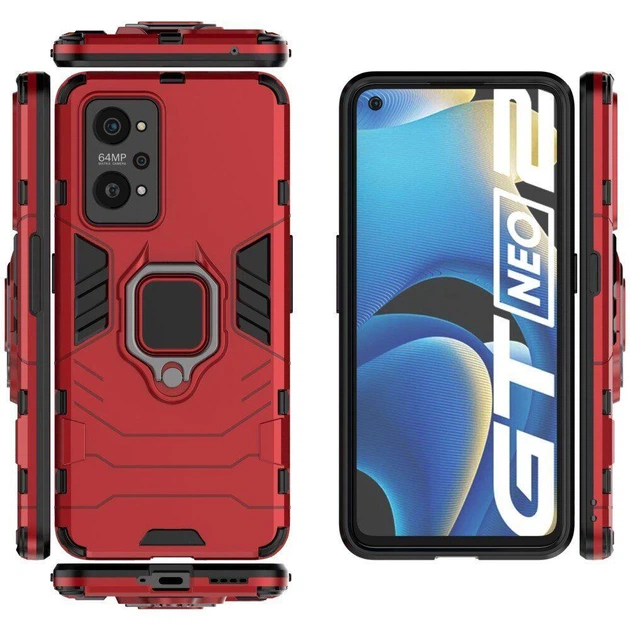 Чохол Fiji Ring для Realme GT Neo 2 броньований бампер з кільцем підставкою червоний - Фото 3 Чохол Fiji Ring для Realme GT Neo 2 броньований бампер з кільцем підставкою червоний - зображення 3