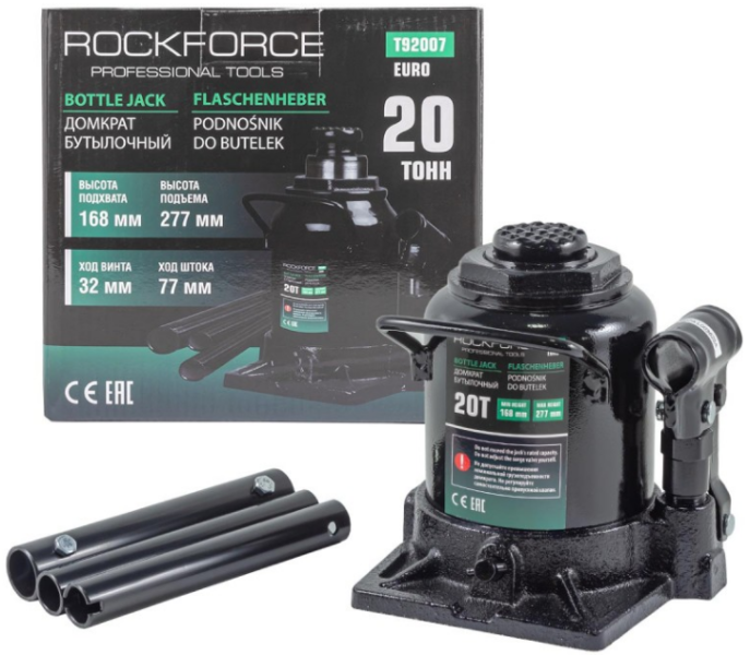 Домкрат 20т. низький пляшковий Rock FORCE RF-T92007(Euro) з клапаном - зображення 2