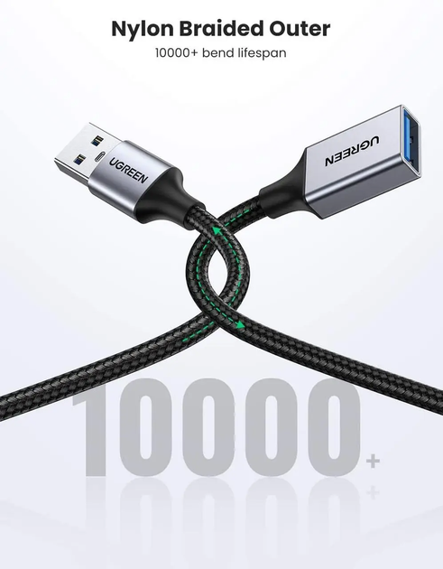 Кабель USB 3.0 Ugreen US115 с нейлоновой оплеткой 5Gbs 1m Black (10495) - Фото 11 Кабель USB 3.0 Ugreen US115 с нейлоновой оплеткой 5Gbs 1m Black (10495) - изображение 11