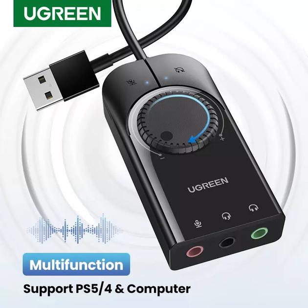 Звуковая внешняя USB карта UGREEN CM129 с регулятором громкости Черный (50599) - изображение 8