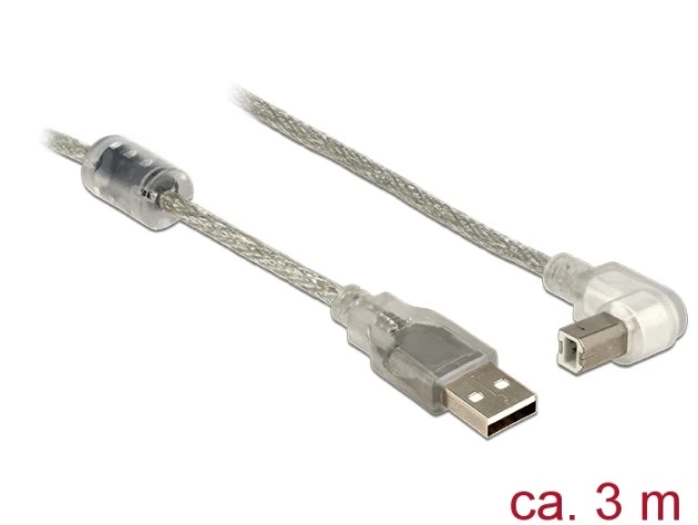 Кабель принтера Delock USB2.0 A-B M/M 3.0m AWG24+28 90°вниз 2xShielded ...