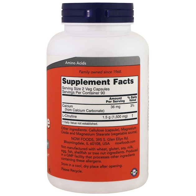 Аминокислоты Now Foods L-Цитруллин L-Citrulline 750 мг 180 капсул ...