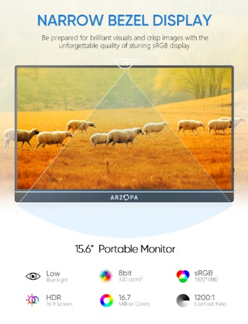 Портативный монитор Arzopa A1 Gamut ультратонкий 15,6" 1920 х 1080 IPS - изображение 3