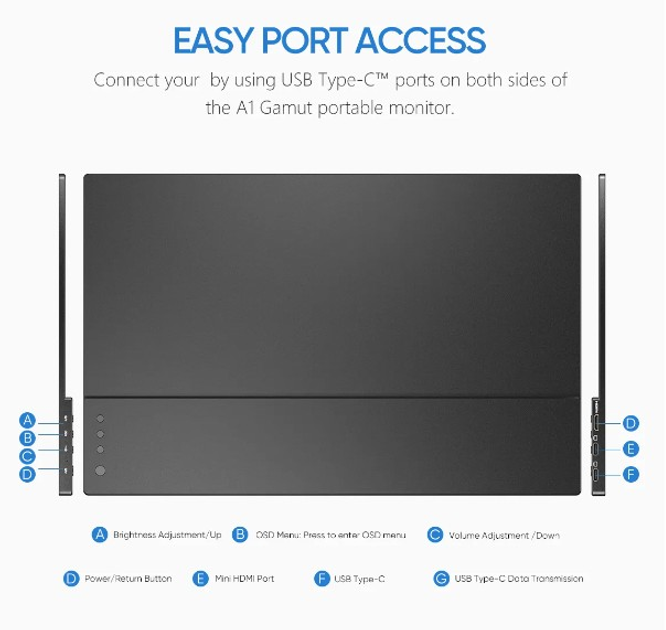 Портативный монитор Arzopa A1 Gamut ультратонкий 15,6" 1920 х 1080 IPS - изображение 4