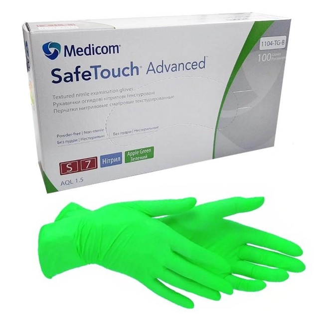 Перчатки нитриловые Medicom SafeTouch Advanced Green Зеленые S (6-7) - изображение 1