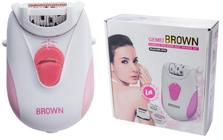 Эпилятор женский Gemei Brown BR-3026 3в1 (2 скорости, 2 насадки, гребень) - изображение 1