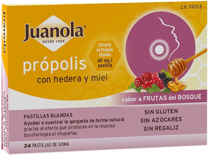 Suplement diety Juanola Propolis Hedera and Honey 24 Gummed tabletek (8470001743138) - obraz 1