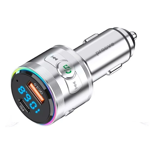 Автомобильный FM-трансмиттер модулятор Proove FM Launcher Maxi Wave 30W (PD+QC3.0) Type-C+USB | Silver - изображение 4