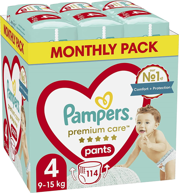 Pieluchomajtki Pampers Premium Care Pants Rozmiar 4 (9-15 kg) 114 szt (8006540490938) - obraz 1
