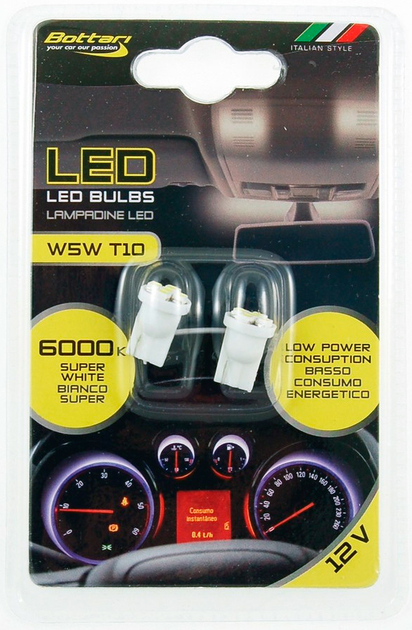 Автомобільні лампи Bottari LED W5W T10 5 SMD 12 В 5 Вт 2 шт (B17871) - зображення 1