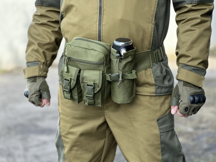 Тактическая сумка на пояс городская Tactical подсумок с карманом под бутылку Олива (1026-olive) - изображение 2