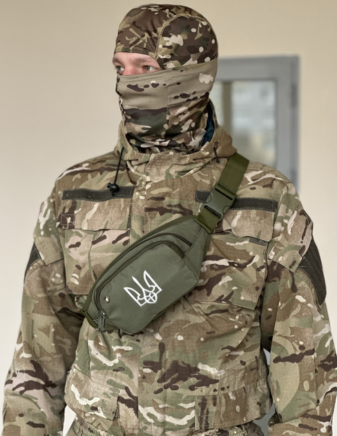Тактическая сумка на пояс с Гербом Украины городская сумка бананка Tactic поясная сумка Олива (233-olive) - изображение 2
