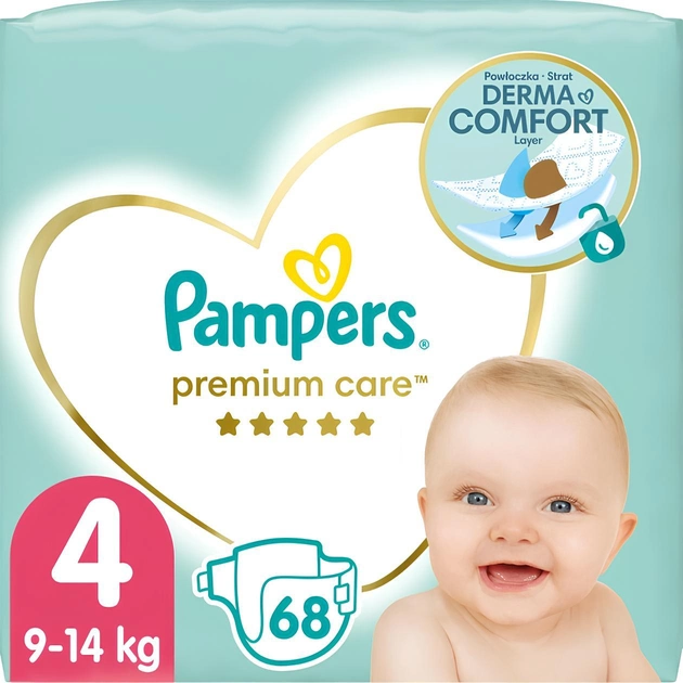 Pieluchy Pampers Premium Care Rozmiar 4 (9-14 kg) 68 szt (8001841104959) - obraz 1