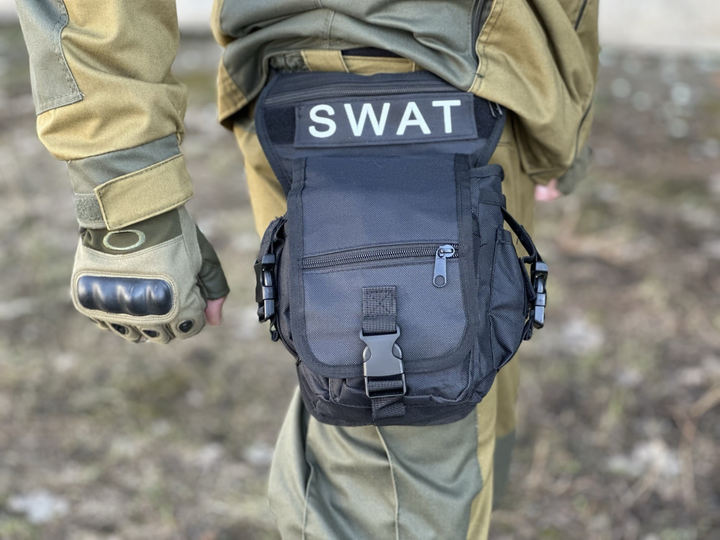 Військова сумка на стегна тактична Swat армійська сумка на стегно, ногу Tactic штурмова сумка поясна Чорна (300-black) - зображення 2