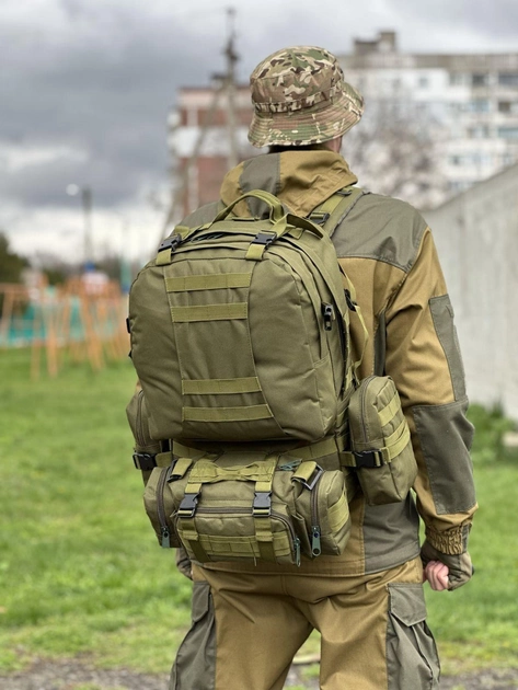 Тактический штурмовой рюкзак с подсумками Tactic военный рюкзак 55 литров Олива (1004-olive) - изображение 2
