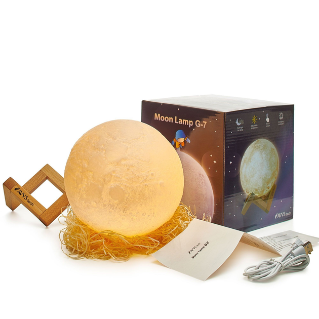 Бездротова лампа дитячий Нічник Місяць 3D AVVS tech Moon Lamp G-7 original - зображення 10