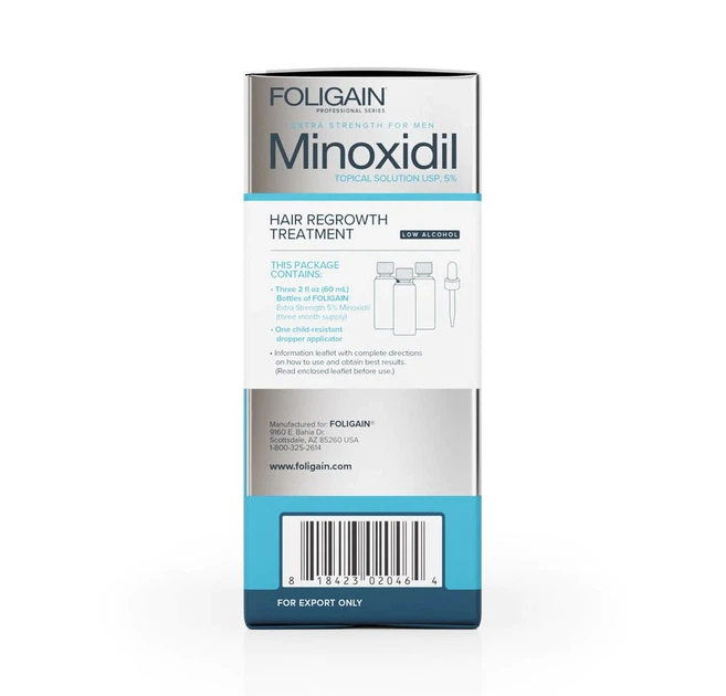 Foligain Minoxidil 5% лосьйон від випадіння та для росту волосся з низьким вмістом спирту (1 флакон 60 мл) - зображення 4