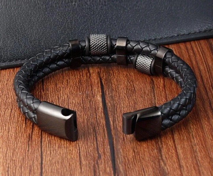 Чоловічий шкіряний браслет Primo Dual Coral 210 із магнітною застібкою - Black - зображення 4