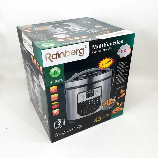 Мультиварка пароварка Rainberg RB-6209 45 програм 6 л 1000W. - зображення 4