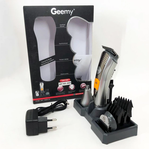 Набір для стрижки Pro Gemei GM-580 тример 7в1 для стрижки волосся, гоління бороди, для носа та вух, стайлер - Фото 12 Набір для стрижки Pro Gemei GM-580 тример 7в1 для стрижки волосся, гоління бороди, для носа та вух, стайлер - зображення 12